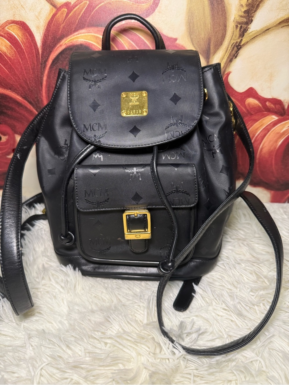 MCM Vintage Black Monogram Backpack